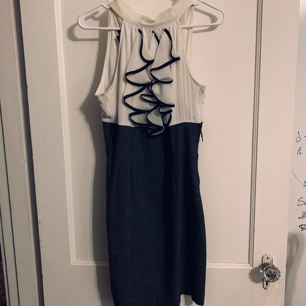 White and Gray Ruffle Front Dress Size 9 Iz Byer